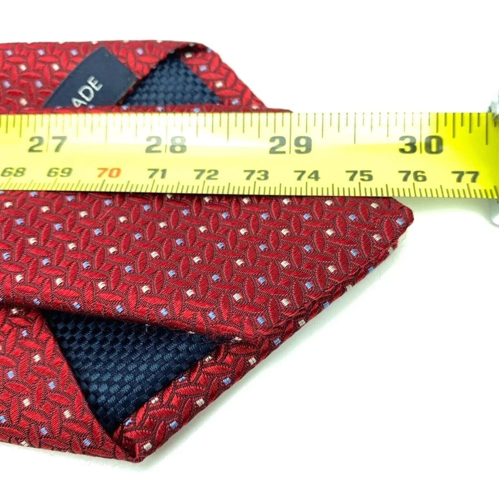 DANIEL CREMIEUX Tie Red 100% Silk Micro Squares Oval Geometric Men's Necktie 60